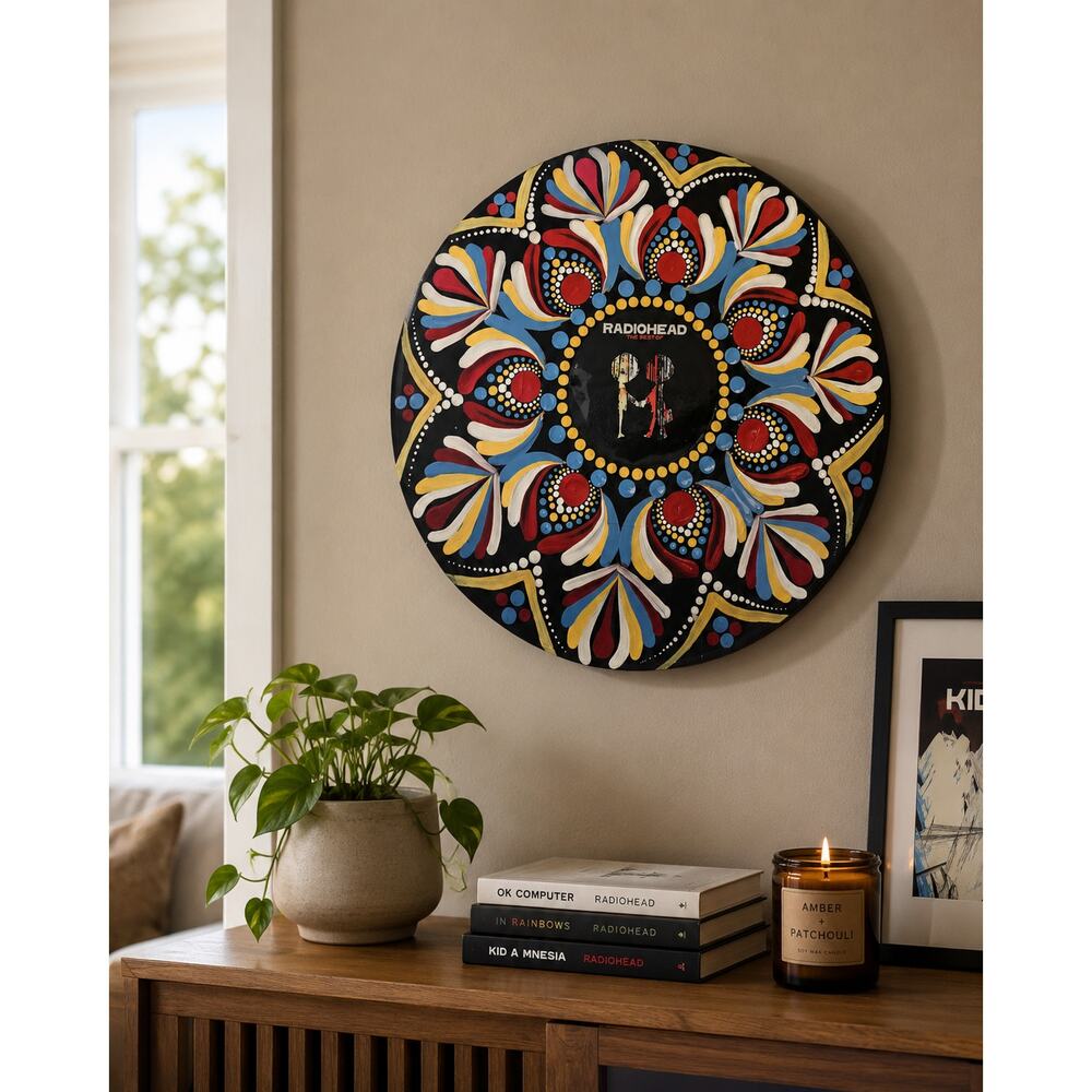 Hand Painted Radiohead Vinyl Record Wall Art | Dot Mandala Decor